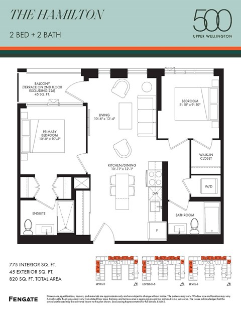 Floor plan for 2 beds, 2 baths, 775 sqft